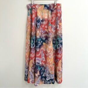 Soft Surroundings Jardin D’eau Butterfly Garden Novelty Maxi Skirt Colorful L
